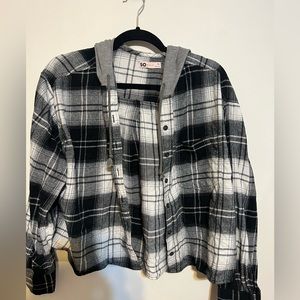 Women’s flannel jacket. Cropped style with hood. Never worn. SO brand.